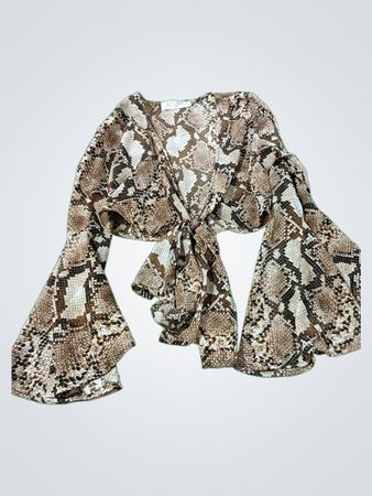AUDREY Schlangenprint Krawatte Front Glockenärmel Cropped Top