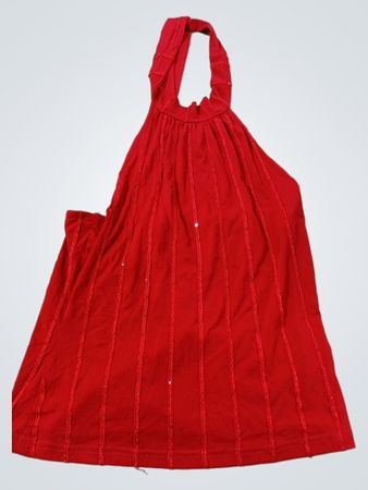 Rotes Trägershirt mit vertikalen Nähten und Pailletten