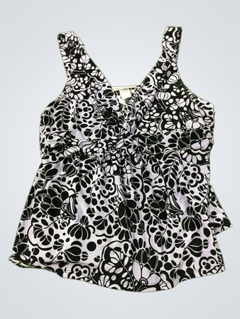 Linea Donatella Damen Schwarz & Lila Blumenmuster V-Ausschnitt Tanktop