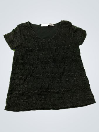 WORTHINGTON Stretch Schwarz Strukturierter V-Ausschnitt Top
