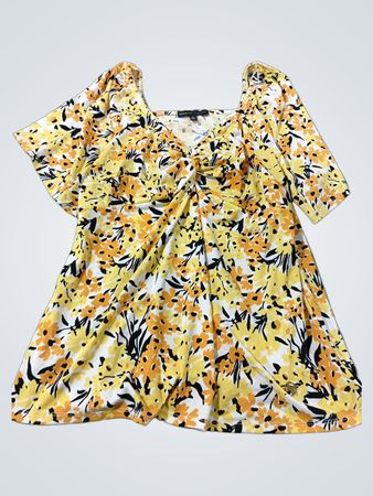 Adrienne Vittadini Damen Blumendruck Twist-Front Quadrat-Ausschnitt Top