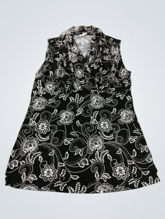CKW Crew Strickwaren Schwarz und Weiß Blumendesign Ärmelloses Top