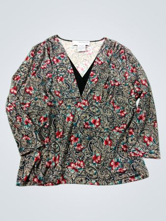 Sag Harbor Damen Bedruckte V-Ausschnitt Langarmbluse