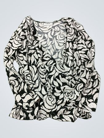 J.B.S. LTD. Damen Schwarz und Weiß Blumenmuster Langarmoberteil