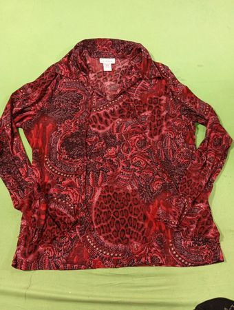 AVENUE Damen Rote Paisley- und Leopardenmuster Langarmbluse