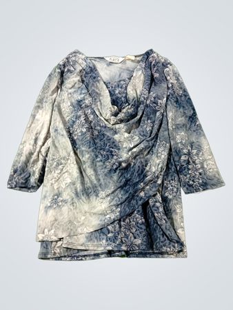 Keren Hart Blauer Blumenmuster Cowl Neck Top