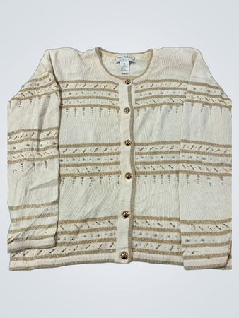 Lisa Ashley Originals Creme- und goldgestreifter Perlen-Cardigan
