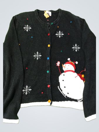 Breckenridge Schwarzer Schneemann-Schneeflocke Knopf-vorn Cardigan