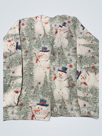 Strickjacke mit Schneemann- und Weihnachtsbaumdruck