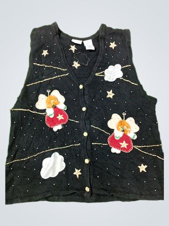 Bobbie Brooks Damen XL Schwarze Angel & Stars Knopfweste