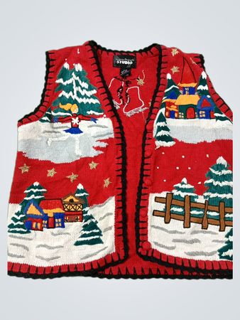 Designer's Originals Studio Rote Weihnachtsweste mit Schlittschuhen