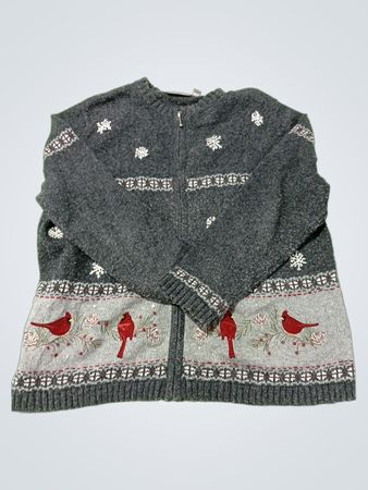 Croft & Barrow Damen Strickjacke mit Reißverschluss in Kardinalrot & Schneeflockenmuster