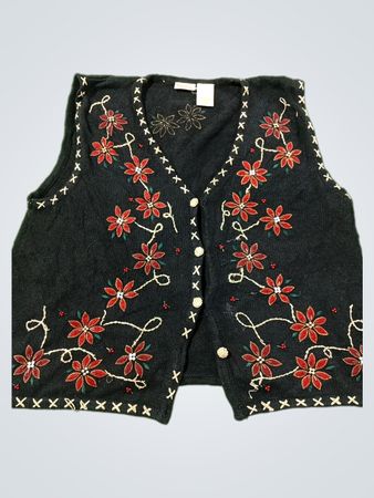 Bobbie Brooks Damen Weste mit schwarzem Blumenstickerei und Knopfleiste
