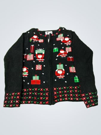 All Points By Reference Point Schwarzer Weihnachtspullover mit Weihnachtsmann und Geschenken