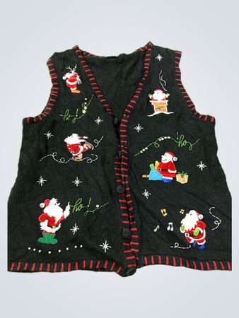 Holiday Traditions Black Santa Clause Christmas Weste