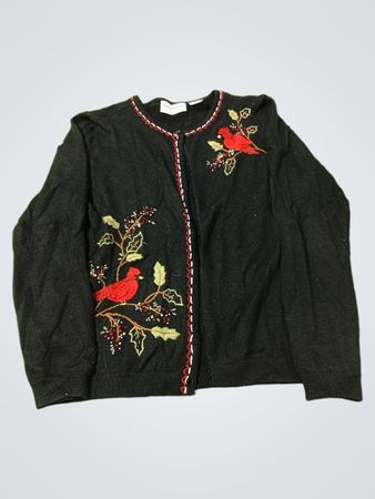 Alfred Dunner Petite schwarze Cardinal bestickte Strickjacke
