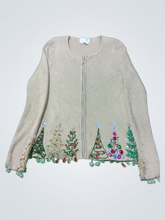 Beiger Weihnachtsbaum-Cardigan