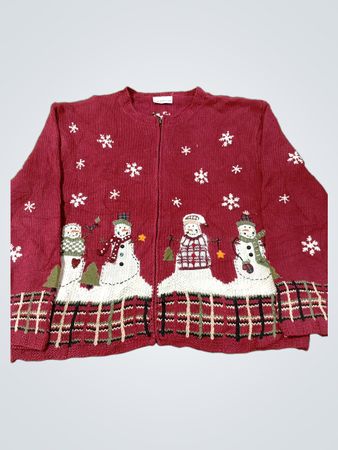 Croft & Barrow Damen Snowman Snowflake Fair Isle Cardigan Pullover