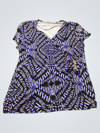 212 Collection Damen V-Ausschnitt Kurzarm Top mit geometrischem Muster