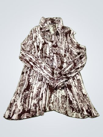 Mandee Brown-weißes Paisley-Muster Falten-Tunika-Oberteil