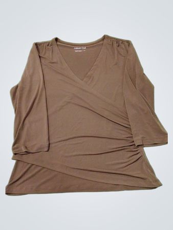 Coldwater Creek Braun V-Ausschnitt gerafftes Top
