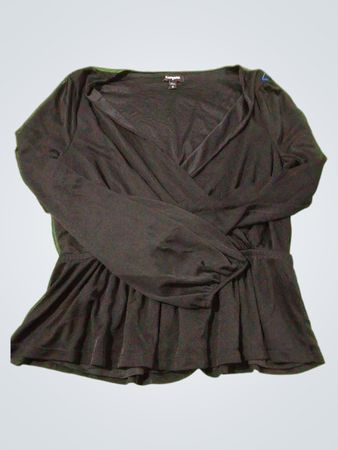 Express Schwarzes Wickel-Peplum-Oberteil mit langen Ärmeln