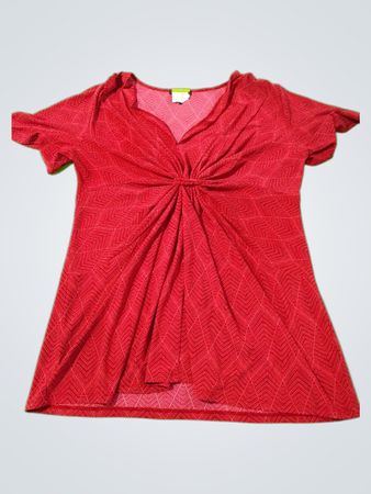 Daisy Fuentes Moda Damen Rot gemustertes V-Ausschnitt-Oberteil