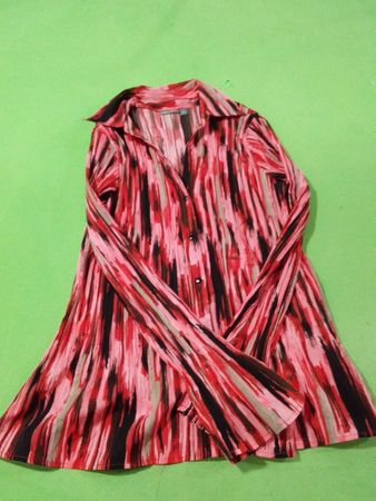 Apt. 9 Stretch Pink Red Black Abstract Print Button Front Shirt Dress XL