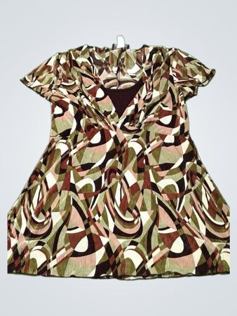 Connected Apparel Damen Kleid mit V-Ausschnitt, kurzen Ärmeln und plissiertem abstraktem Muster