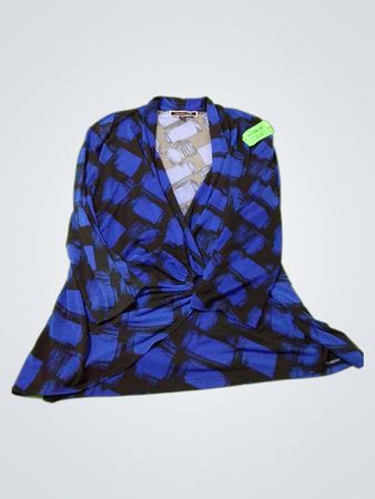 MELANIE LYNE Blau und Schwarz abstrakter Print Twist-Front-Top