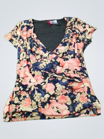 212 Collection Floral gerafftes V-Ausschnitt-Oberteil
