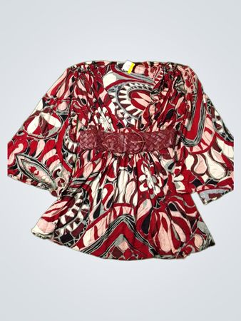 Sky Women's Red Print Top with Belt