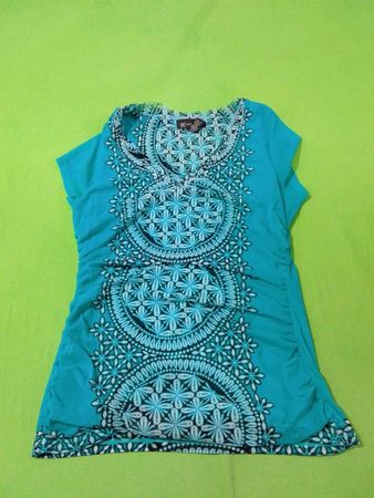 INC International Concepts Women's Türkisblaues Blumenmuster gerafftes Tunika-Oberteil XL