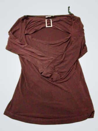 MARIA GABRIELLE Brown Langarmshirt mit silberner Schnallendetailierung