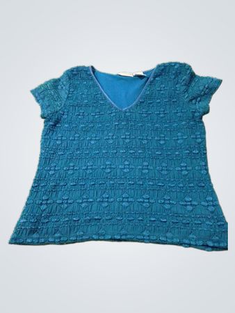 Worthington Petite Stretch Teal gerafftes V-Ausschnitt-Oberteil