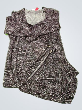 Dressbarn Damen Tunika-Oberteil in Schwarz und Weiß mit Muster und Ringdetail