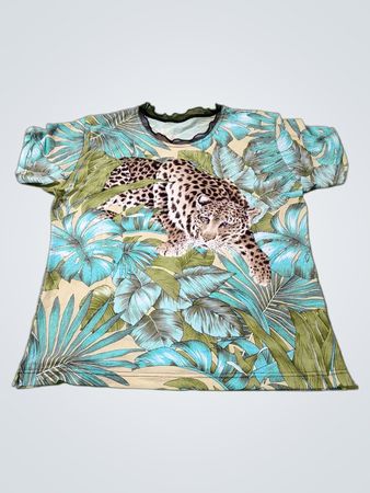T-Shirt mit Leopard- und tropischem Blattmuster