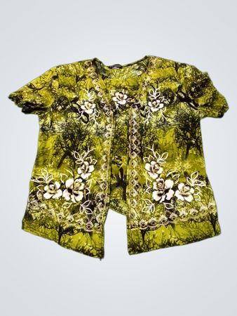 T-C Fashion Damen Kurzarm-Kimono mit offener Front und Blumen- und Baumdruck