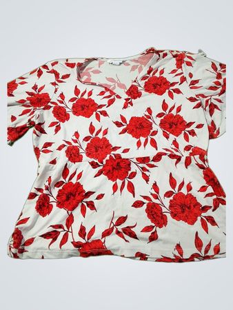 Liz Claiborne Damen Weißes Rotes Blumenmuster V-Ausschnitt Peplum-Oberteil