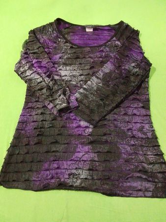 brittany blake women purple black floral ruffled long sleeve top