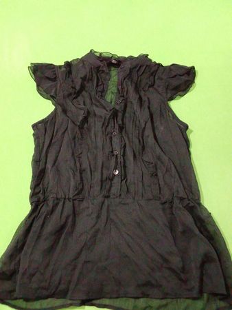 AB STUDIO Schwarzes Rüschen-Transparentes Top
