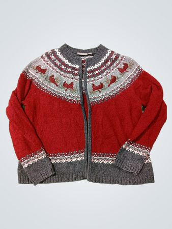 Croft & Barrow Damen Cardigan in Cardinal mit Fair-Isle-Muster
