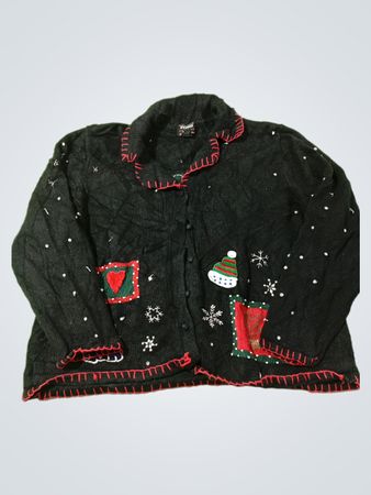 Studio La La schwarzer Weihnachtspullover mit Schneemännern und Schneeflocken