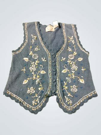 Erika Blue bestickte Blüten-Button-up-Weste