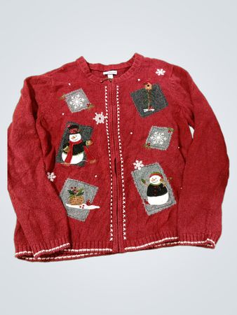 Croft & Barrow Women's Roter Schneemann-Weihnachts-Reißverschluss-Cardigan-Pullover