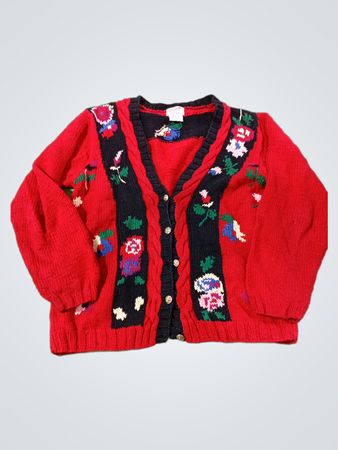 SKYR Sportswear handgestrickter roter Cardigan mit Blumenmuster