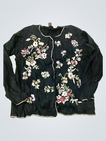 Maurada Damen Strickjacke mit dunklem Blumenstickerei