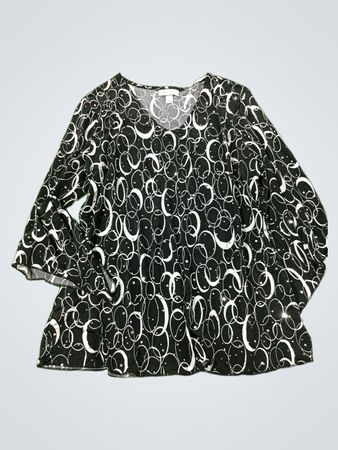 Dressbarn Damen Bluse in Schwarz-Weiß mit abstraktem Muster