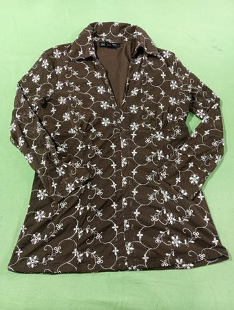 INC International Concepts Brown Floral Print Long Sleeve Top
