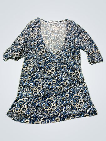 RICKI'S Damen Blau-weißes Wickelkleid mit geometrischem Muster
